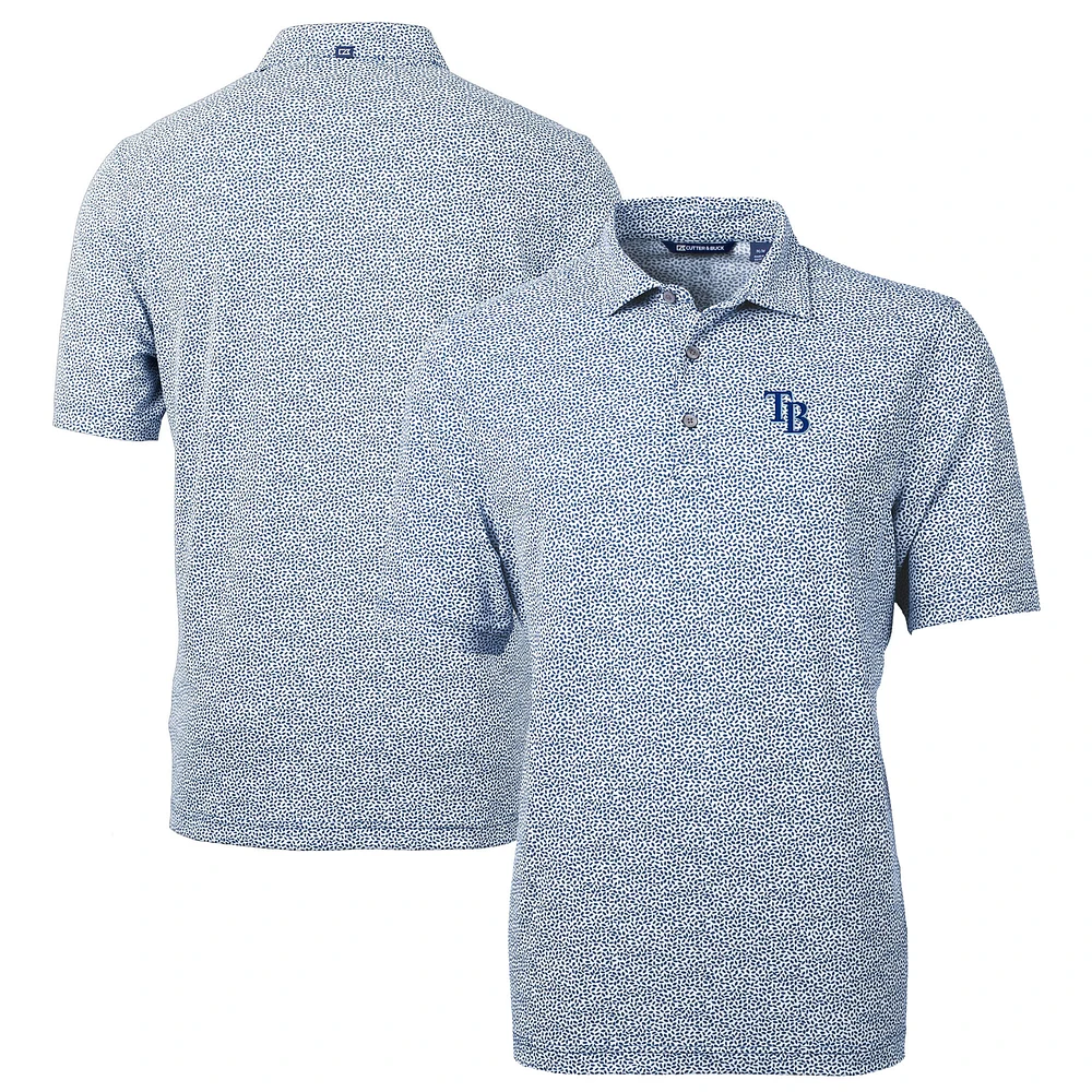 Men's Cutter & Buck Navy Tampa Bay Rays Virtue Eco Pique Botanical Print Recycled Polo