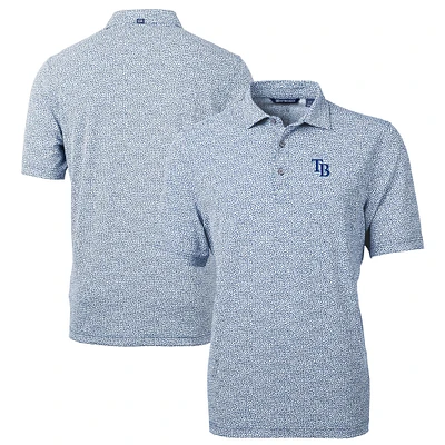 Men's Cutter & Buck Navy Tampa Bay Rays Virtue Eco Pique Botanical Print Recycled Polo