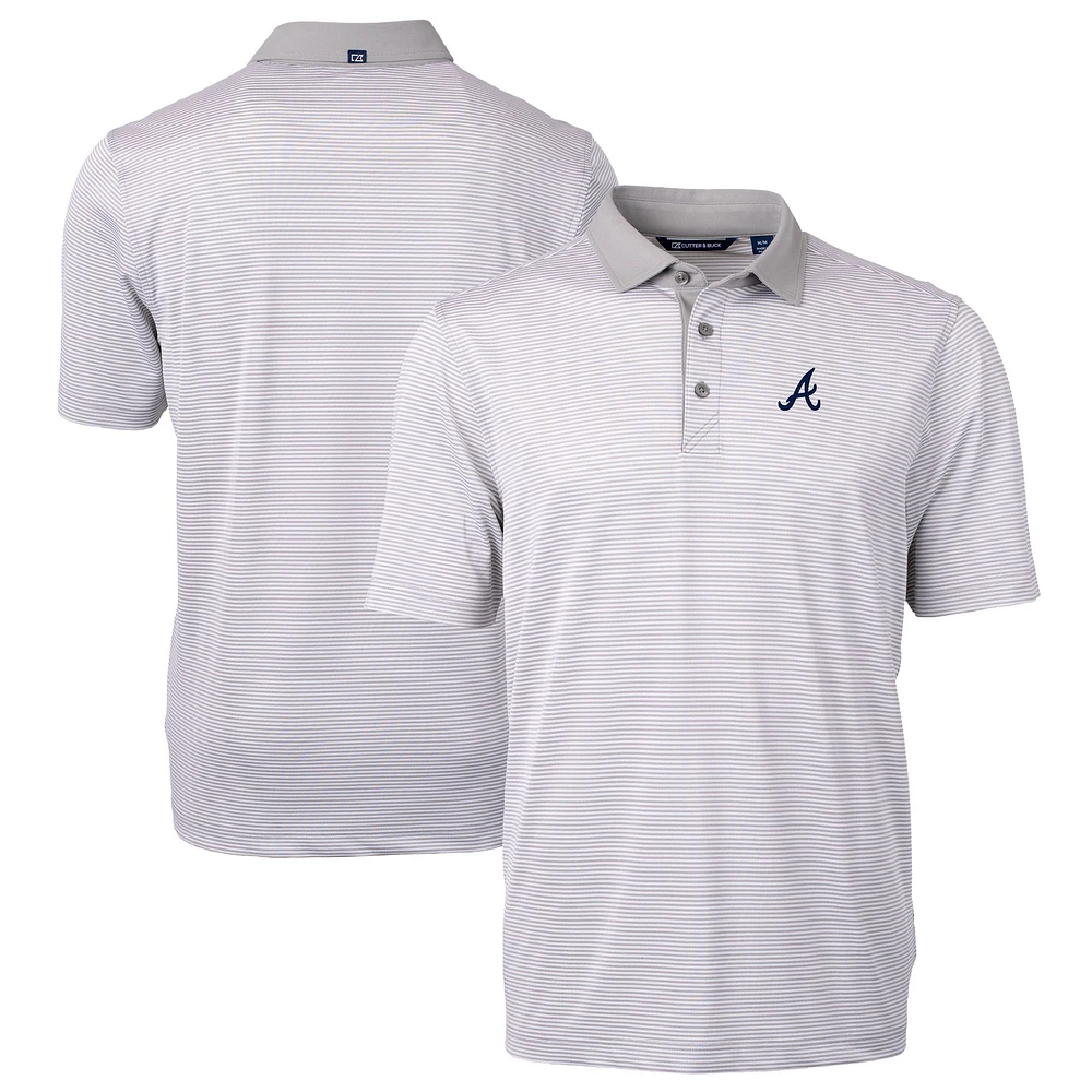 Men's Cutter & Buck Gray/White Atlanta Braves Virtue Eco Pique Micro Stripe Recycled Polo