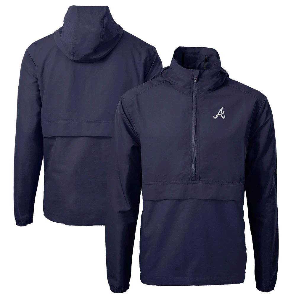 Men's Cutter & Buck Navy Atlanta Braves Charter Eco Recycled Half-Zip Anorak Jacket
