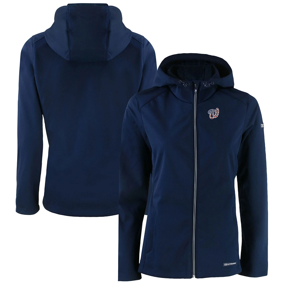 Women's Cutter & Buck Navy Washington Nationals Evoke Eco Softshell Recycled Full-Zip Jacket