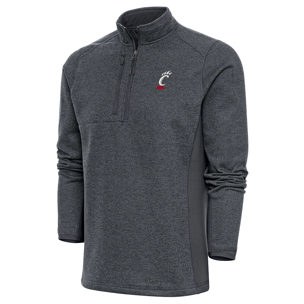 Men's Antigua Heather Charcoal Cincinnati Bearcats Course Quarter-Zip Pullover Top