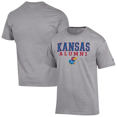 Men's Champion  Gray Kansas Jayhawks Alumni Logo Stack T-Shirt