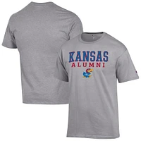 Men's Champion  Gray Kansas Jayhawks Alumni Logo Stack T-Shirt