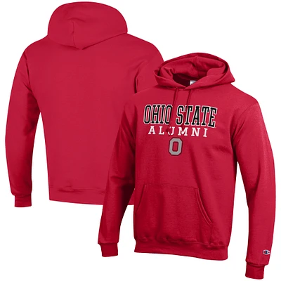 Men's Champion  Scarlet Ohio State Buckeyes Alumni Logo Stack Pullover Hoodie
