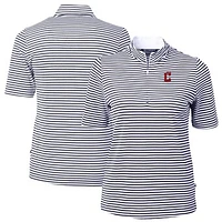 Women's Cutter & Buck  Navy Cleveland Guardians Virtue Eco Pique Stripe Top