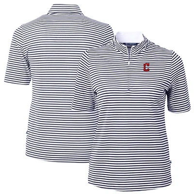 Women's Cutter & Buck  Navy Cleveland Guardians Virtue Eco Pique Stripe Top