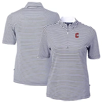 Women's Cutter & Buck  Navy Cleveland Guardians Virtue Eco Pique Stripe Top