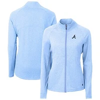 Women's Cutter & Buck  Heather Powder Blue Atlanta Braves Adapt Eco Knit Raglan Full-Zip Jacket