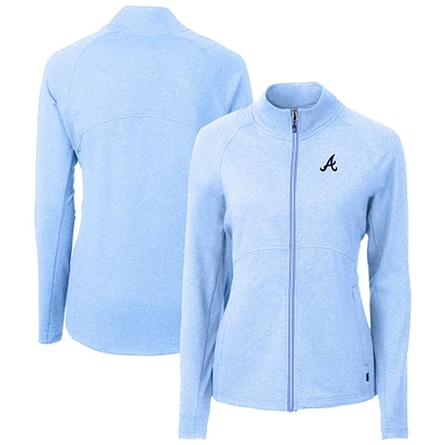Women's Cutter & Buck  Heather Powder Blue Atlanta Braves Adapt Eco Knit Raglan Full-Zip Jacket