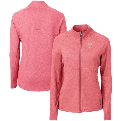 Women's Cutter & Buck  Heather Red Philadelphia Phillies Adapt Eco Knit Raglan Full-Zip Jacket
