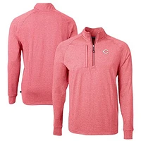 Men's Cutter & Buck Heather Cincinnati Reds Big Tall Adapt Eco Knit Stretch Recycled Quarter-Zip Pullover Top