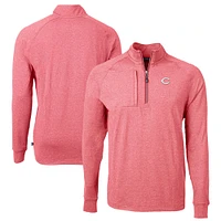Men's Cutter & Buck Heather Cincinnati Reds Big Tall Adapt Eco Knit Stretch Recycled Quarter-Zip Pullover Top