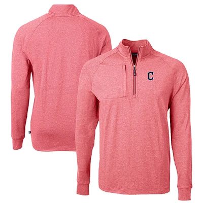 Men's Cutter & Buck Heather Red Cleveland Guardians Big & Tall Adapt Eco Knit Stretch Recycled Quarter-Zip Pullover Top