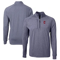 Men's Cutter & Buck Heather Navy Cleveland Guardians Big Tall Adapt Eco Knit Stretch Recycled Quarter-Zip Pullover Top