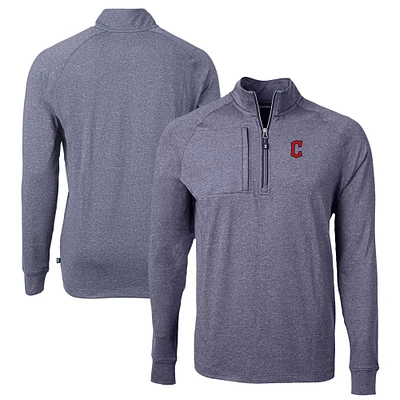 Men's Cutter & Buck Heather Navy Cleveland Guardians Big Tall Adapt Eco Knit Stretch Recycled Quarter-Zip Pullover Top