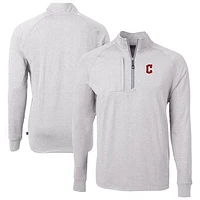 Men's Cutter & Buck Heather Gray Cleveland Guardians Big Tall Adapt Eco Knit Stretch Recycled Quarter-Zip Pullover Top
