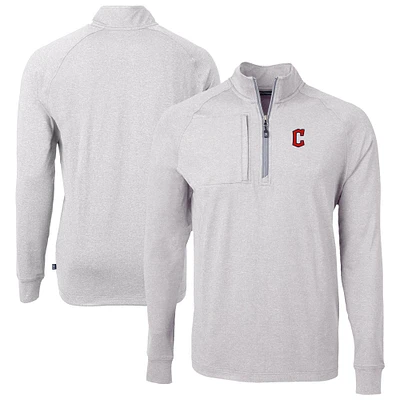 Men's Cutter & Buck Heather Cleveland Guardians Big & Tall Adapt Eco Knit Stretch Recycled Quarter-Zip Pullover Top