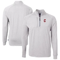 Men's Cutter & Buck Heather Gray Cleveland Guardians Big Tall Adapt Eco Knit Stretch Recycled Quarter-Zip Pullover Top