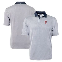 Men's Cutter & Buck Navy/White Cleveland Guardians Virtue Eco Pique Micro Stripe Recycled Big Tall Polo