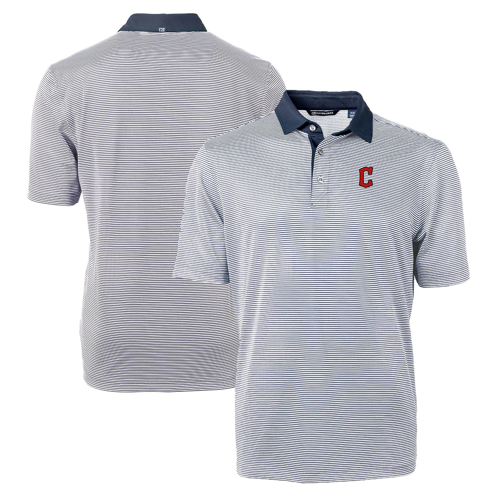 Men's Cutter & Buck Navy/White Cleveland Guardians Virtue Eco Pique Micro Stripe Recycled Big Tall Polo