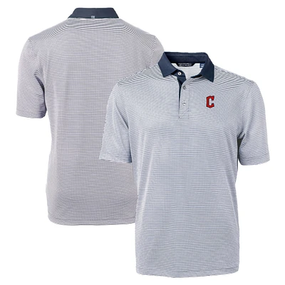 Men's Cutter & Buck Navy/White Cleveland Guardians Virtue Eco Pique Micro Stripe Recycled Big Tall Polo