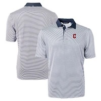 Men's Cutter & Buck Navy/White Cleveland Guardians Virtue Eco Pique Micro Stripe Recycled Big Tall Polo