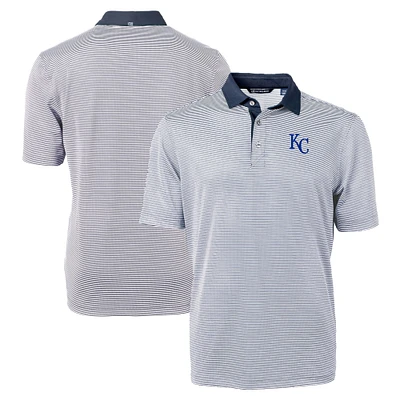 Men's Cutter & Buck Navy/White Kansas City Royals Virtue Eco Pique Micro Stripe Recycled Big & Tall Polo