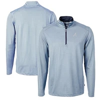 Men's Cutter & Buck Light Blue/Navy Atlanta Braves Virtue Eco Pique Micro Stripe Big Tall Recycled Quarter-Zip Pullover Top
