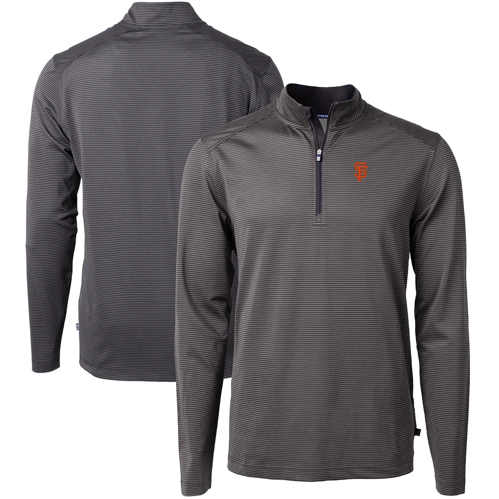 Men's Cutter & Buck Black/Gray San Francisco Giants Virtue Eco Pique Micro Stripe Big & Tall Recycled Quarter-Zip Pullover Top