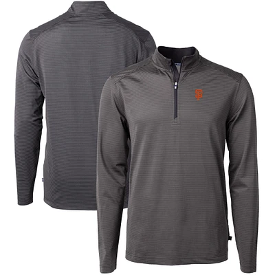Men's Cutter & Buck Black/Gray San Francisco Giants Virtue Eco Pique Micro Stripe Big & Tall Recycled Quarter-Zip Pullover Top