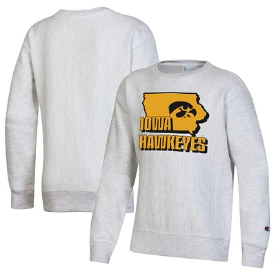 Youth Champion Heather Gray Iowa Hawkeyes Reverse Weave Pullover Sweatshirt