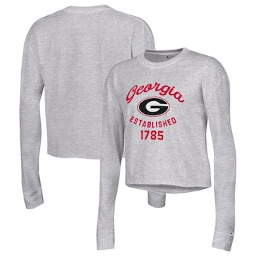 Women's Champion Gray Georgia Bulldogs Boyfriend Cropped Long Sleeve T-Shirt