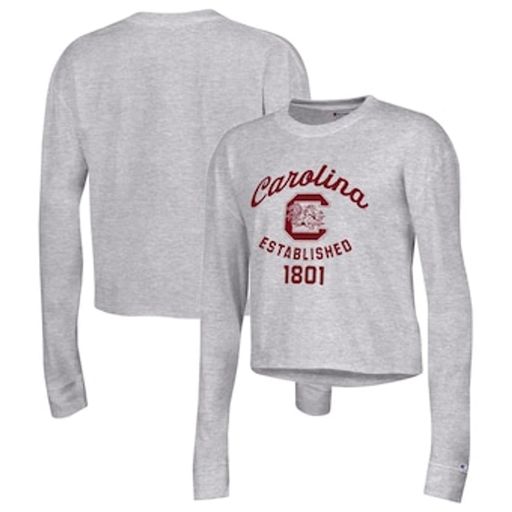 Women's Champion Gray South Carolina Gamecocks Boyfriend Cropped Long Sleeve T-Shirt