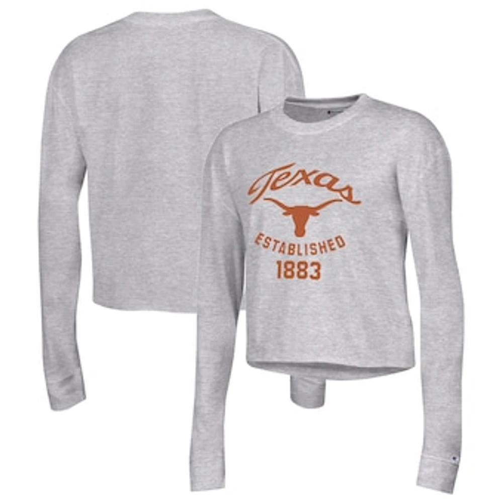 Women's Champion Gray Texas Longhorns Boyfriend Cropped Long Sleeve T-Shirt