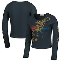 Women's Charcoal David Bowie Ziggy Stardust Thermal Cropped Pullover Sweatshirt