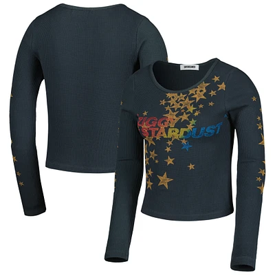 Women's Charcoal David Bowie Ziggy Stardust Thermal Cropped Pullover Sweatshirt
