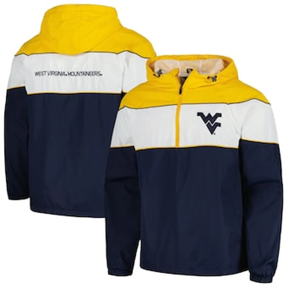 Men's G-III Sports by Carl Banks Navy West Virginia Mountaineers Center Line Half-Zip Raglan Hoodie Jacket