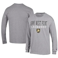 Men's Champion Gray Army Black Knights Lacrosse Stack Long Sleeve T-Shirt