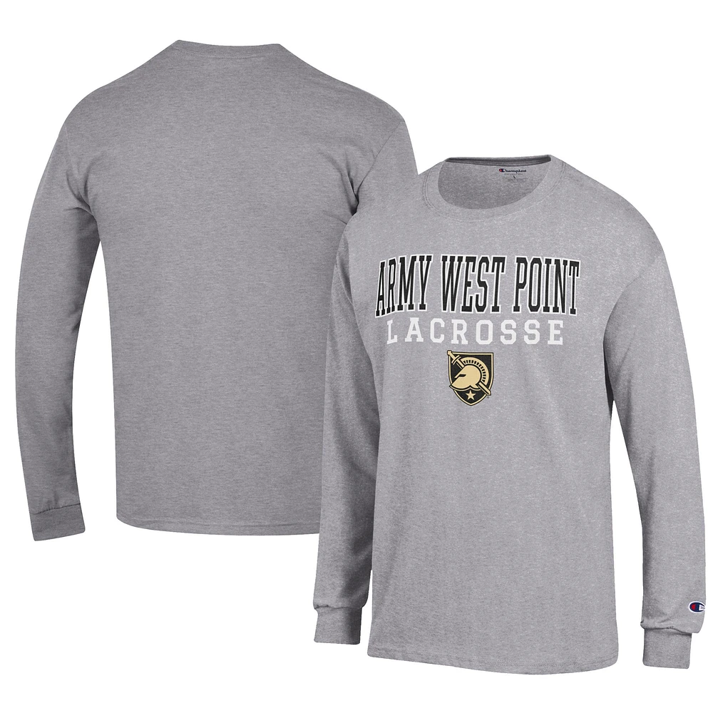 Men's Champion Gray Army Black Knights Lacrosse Stack Long Sleeve T-Shirt