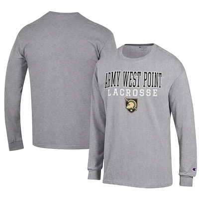 Men's Champion Gray Army Black Knights Lacrosse Stack Long Sleeve T-Shirt