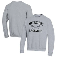 Men's Champion Gray Army Black Knights Lacrosse Icon Crewneck Pullover Sweatshirt