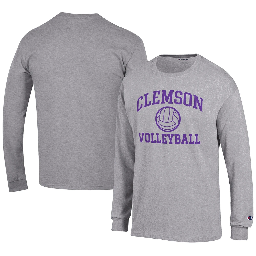 Men's Champion Gray Clemson Tigers Volleyball Icon Long Sleeve T-Shirt