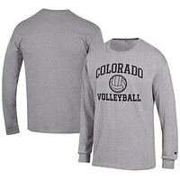 Men's Champion Gray Colorado Buffaloes Volleyball Icon Long Sleeve T-Shirt