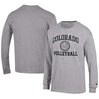 Men's Champion Gray Colorado Buffaloes Volleyball Icon Long Sleeve T-Shirt