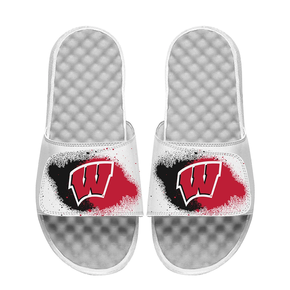 Youth ISlide White Wisconsin Badgers Spray Paint Slide Sandals
