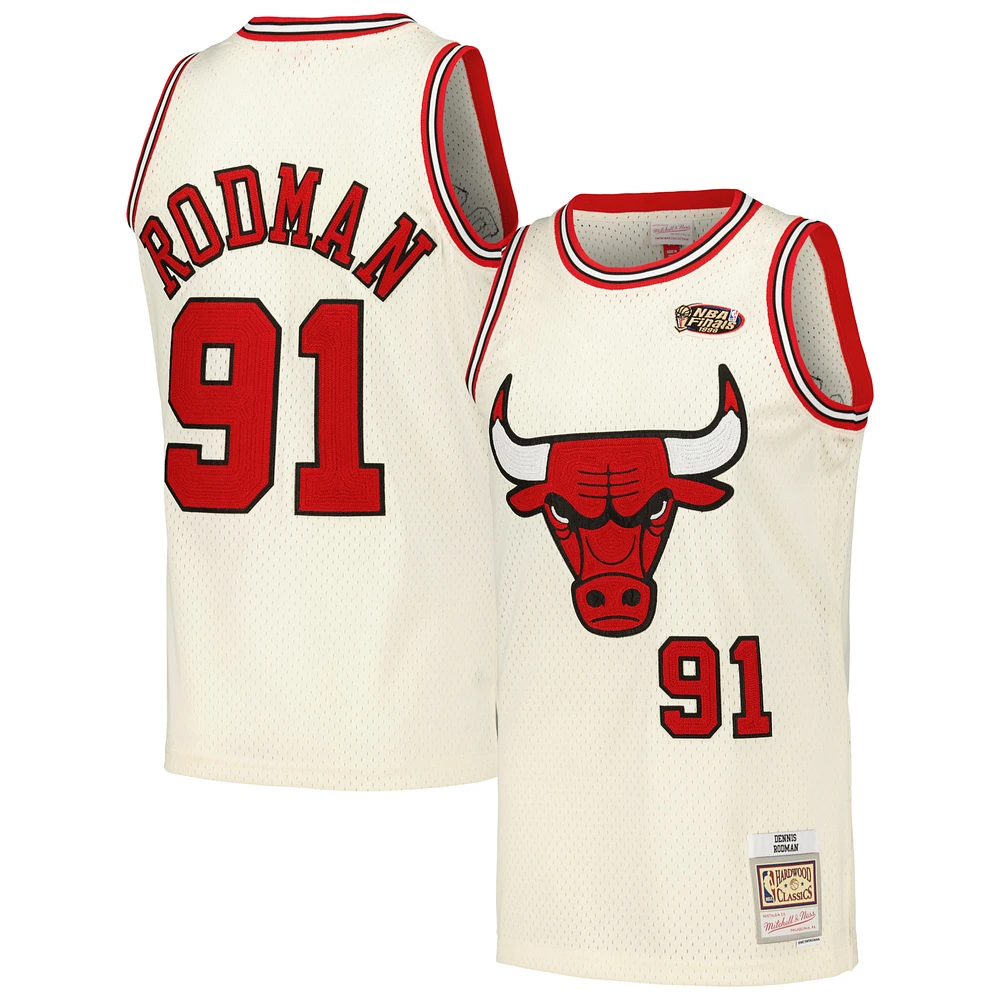 Men's Mitchell & Ness Dennis Rodman Cream Chicago Bulls Chainstitch Swingman Jersey