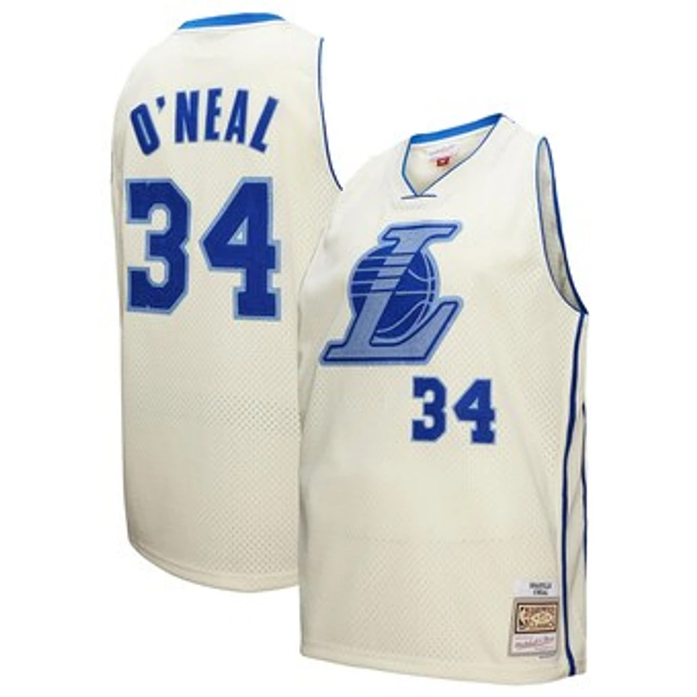 Men's Mitchell & Ness Shaquille O'Neal Cream Los Angeles Lakers Chainstitch Swingman Jersey