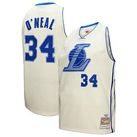 Men's Mitchell & Ness Shaquille O'Neal Cream Los Angeles Lakers Chainstitch Swingman Jersey