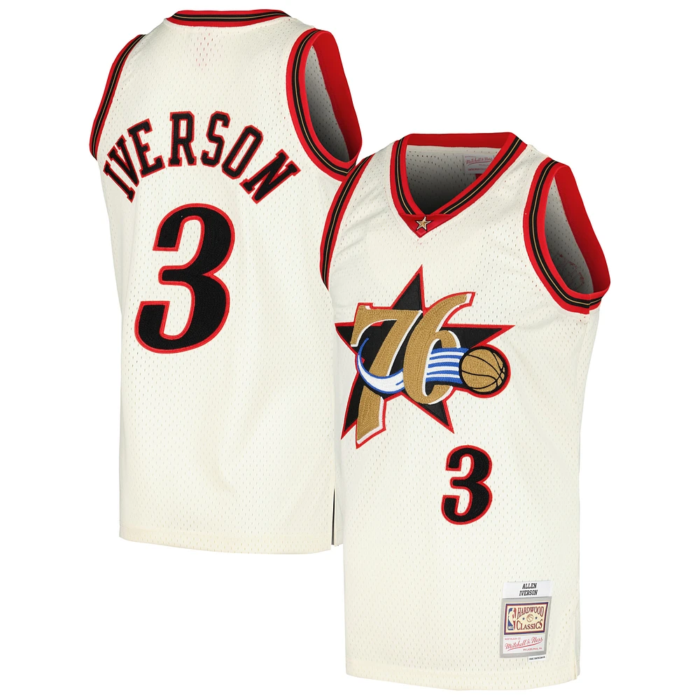 Men's Mitchell & Ness Allen Iverson Cream Philadelphia 76ers Chainstitch Swingman Jersey